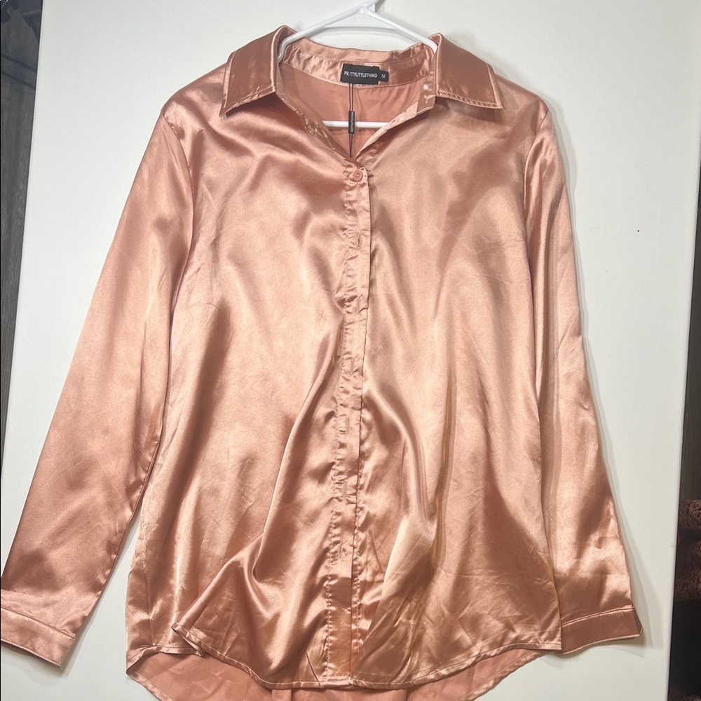 PrettyLittleThing Rose Gold Satin Blouse